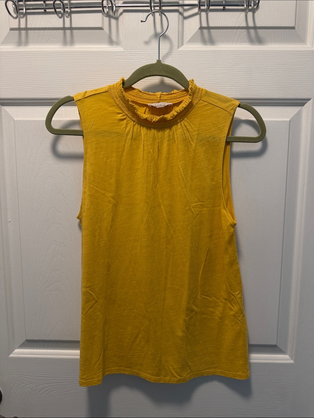 LOFT Yellow Ruffle Mock Neck Tank